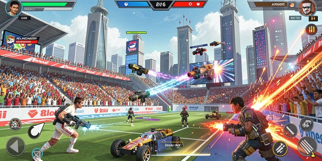 Tangkapan layar ketiga menggambarkan interaksi pemain dalam mode multiplayer.